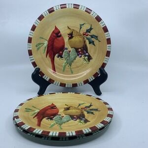 Lenox Winter Greetings Everyday Cardinal 3 Salad Plates Catherine McClung READ‎